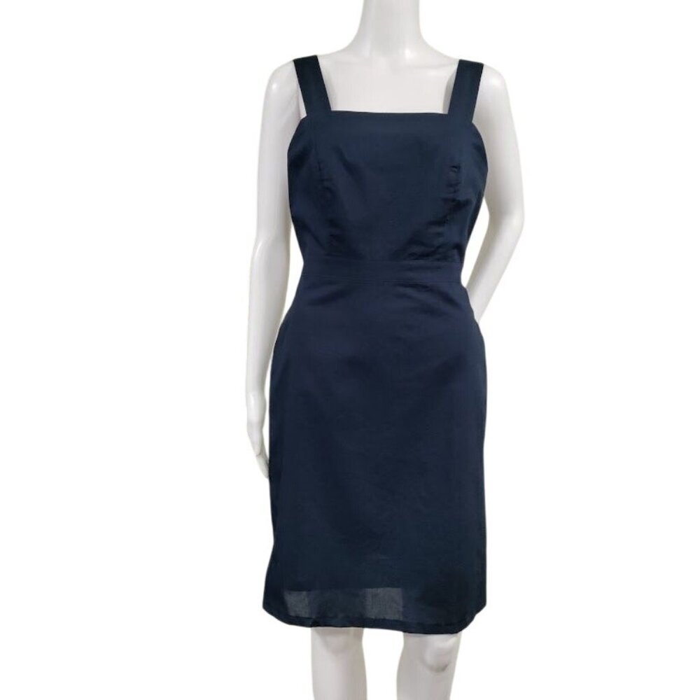 Banana Republic Organic Cotton Prarie Schoolgirl Square Neck Sheath Dress Navy 4 - Picture 1 of 13